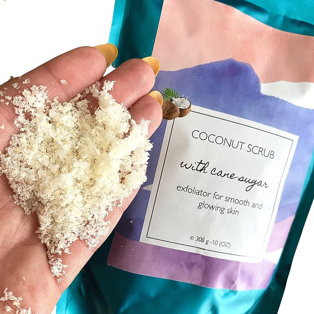 Organic Coconut Body Scrub for Dry Skin - Natural Exfoliator & Moisturizer with Coconut Oil & Shea Butter - Perfect for Spa Day & At-Home Self Care Routine