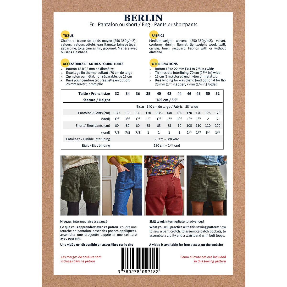 Berlin Pants & Shorts Sewing Pattern - DIY Women's Casual Wear for Summer & Travel | Perfect for Home Sewing Projects & Fashion Designers