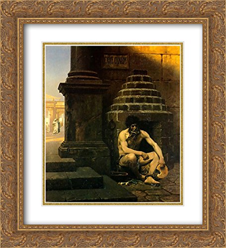 Beware The Dog 20x22 Inch Gold Ornate Framed Double Matted Museum Art Print by Jean Leon Gerome - Perfect for Living Room, Office Decor & Vintage Art Collections