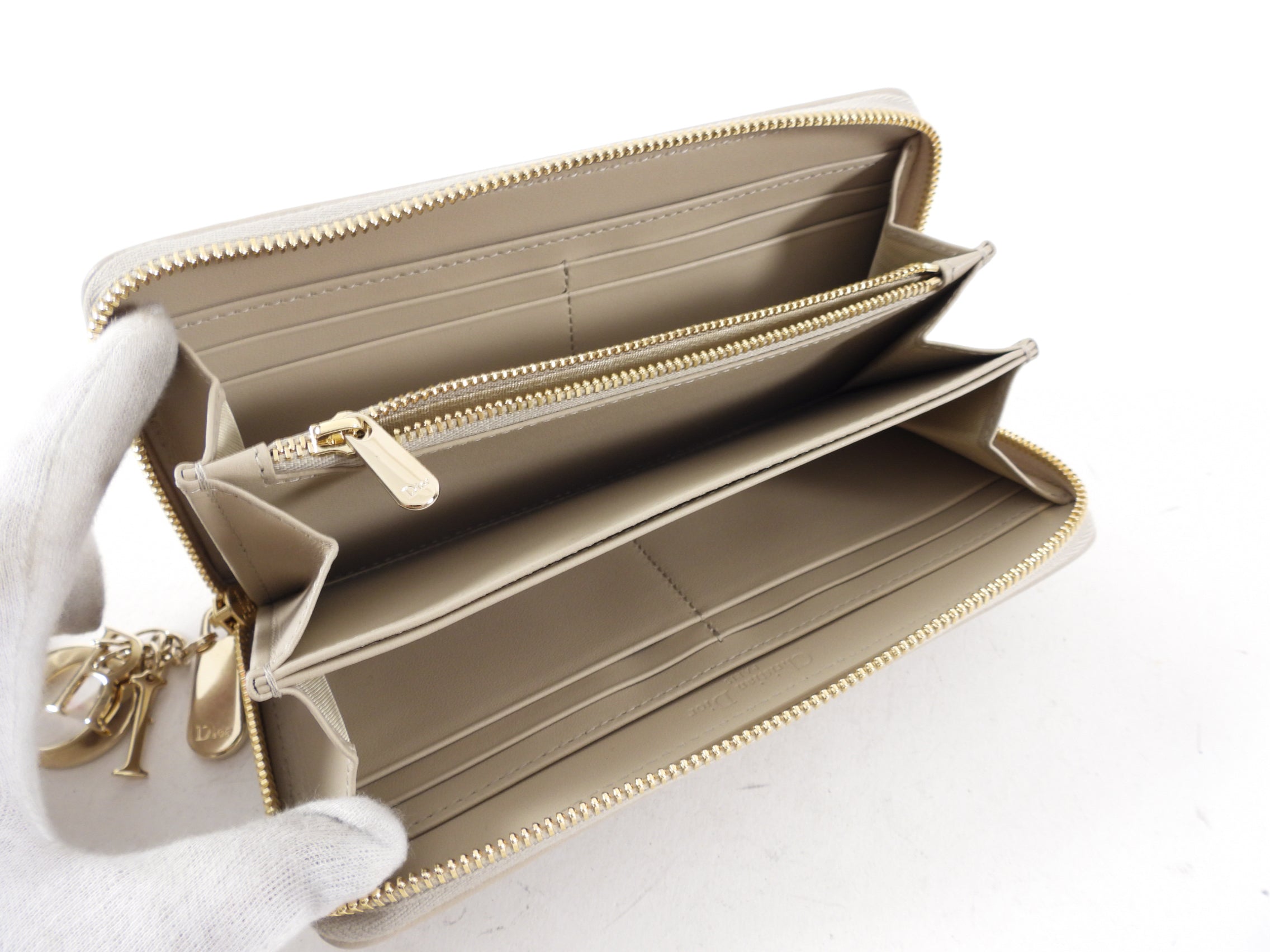 Christian Dior Lady Dior Light Beige Cannage Lambskin Voyageur Wallet - Luxury Designer Wristlet for Women | Perfect for Travel, Parties & Everyday Use