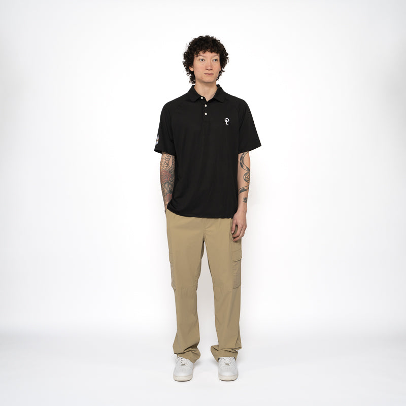 Malbon Golf Raglan Sleeve Mesh Polo Shirt for Men - Breathable Black Performance Golf Shirt - Perfect for Golf Courses, Driving Range & Casual Wear