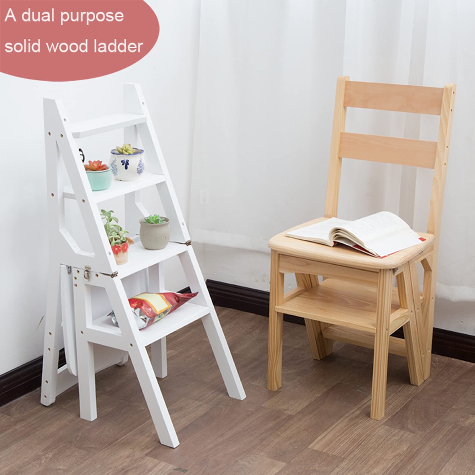FADUNI Wooden Step Stool for Home - Foldable Climbing Stool, Portable Ladder Stool with Non-Slip Steps - Perfect for Kitchen, Bathroom, Garage & Indoor Use