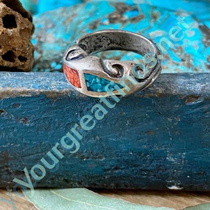 Turquoise Chip Mosaic Sterling Silver Ring Size 5 - Perfect for Boho Jewelry, Gift Giving & Everyday Wear