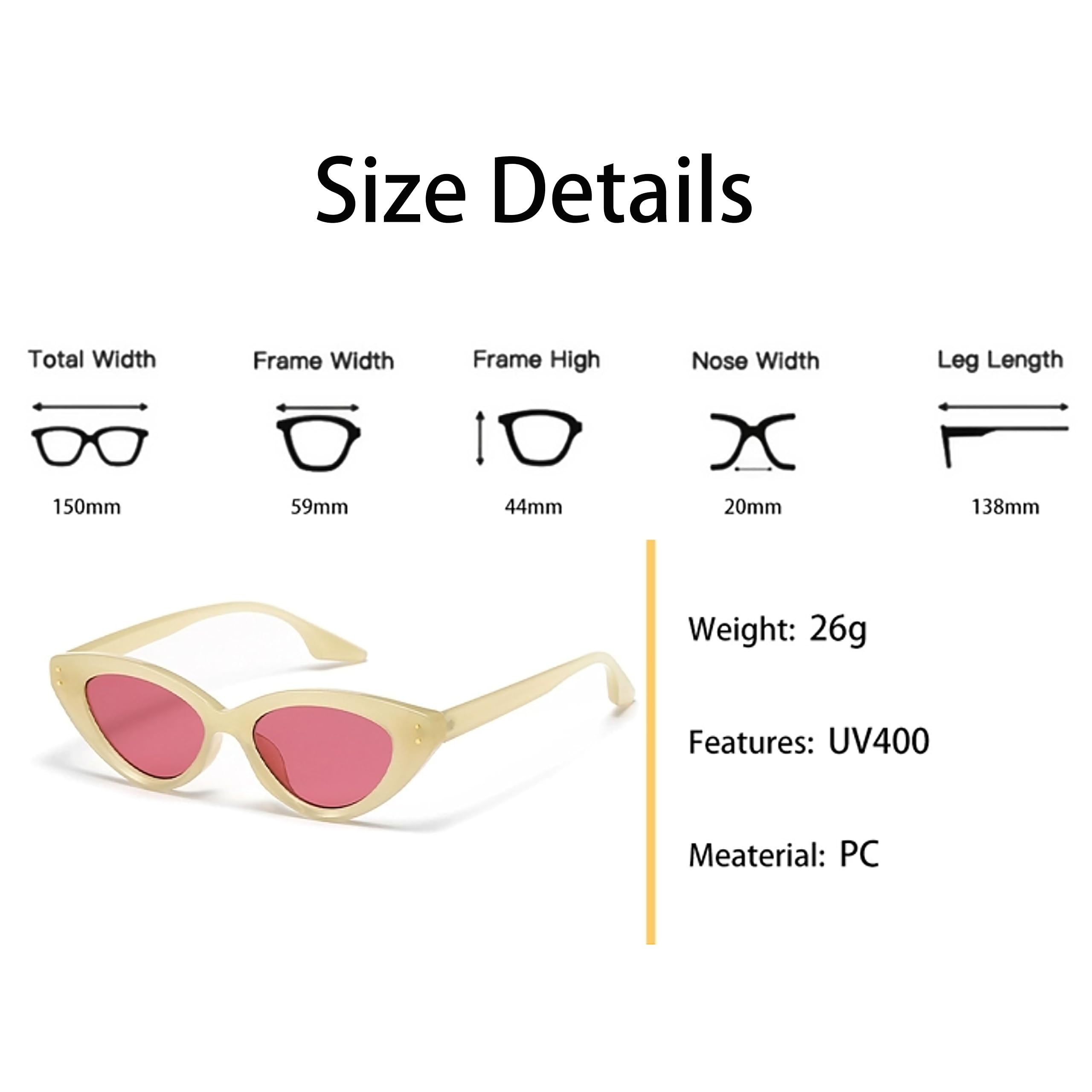 Retro Vintage Narrow Cat Eye Sunglasses for Women - Classic 1950s Style UV Protection - Perfect for Beach, Driving & Fashion Outfits