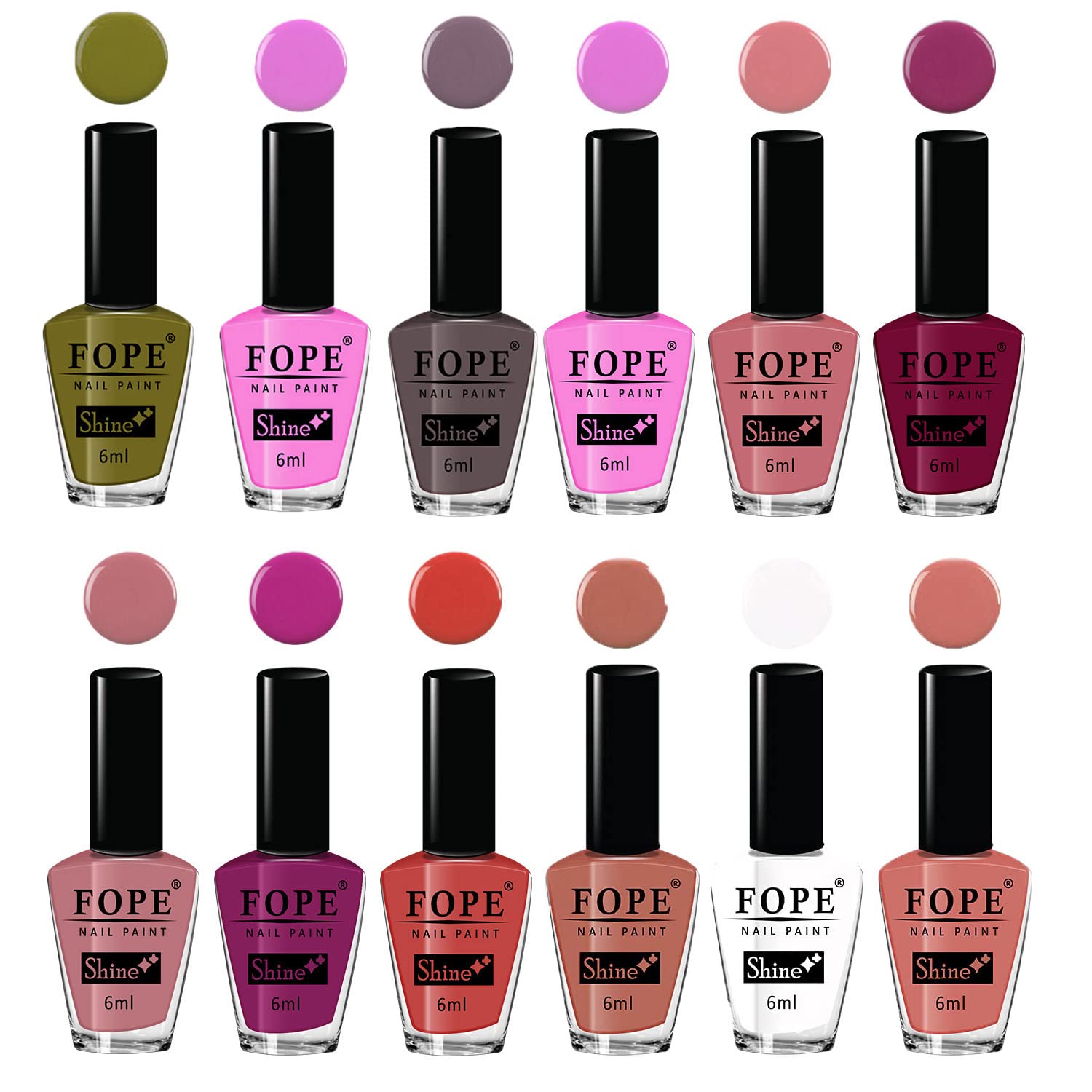 FOPE Enamel Splash Glossy Nail Polish Set - 12 Vibrant Colors, Quick-Drying, Chip-Resistant & Long-Lasting Nail Paint for Women | Perfect for Salon, Home Manicures & Gift Giving
