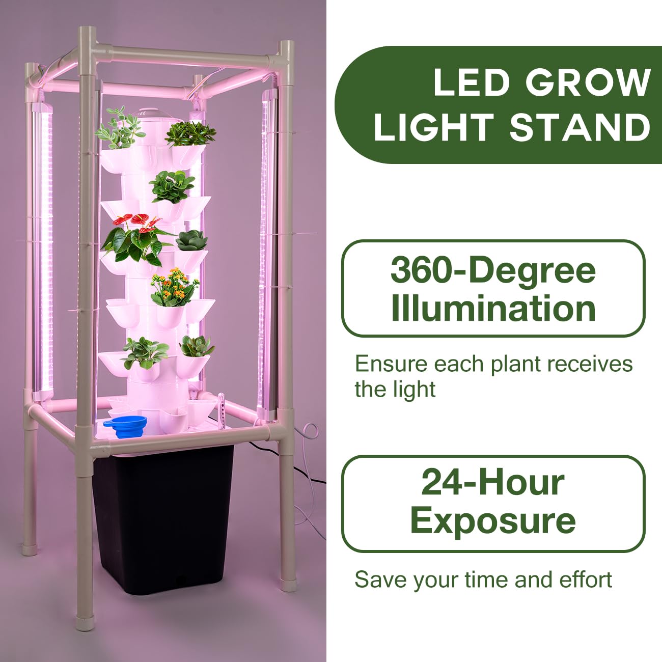 Biosp Hydroponics Tower Garden Vertical Growing System Kit - 30 Pods Indoor Gardening with LED Grow Light, Water Pump & Smart Plug for Herbs, Fruits, Vegetables | Perfect for Home, Apartment, Urban Farming & Nursery Germination (Seedlings Not Included)