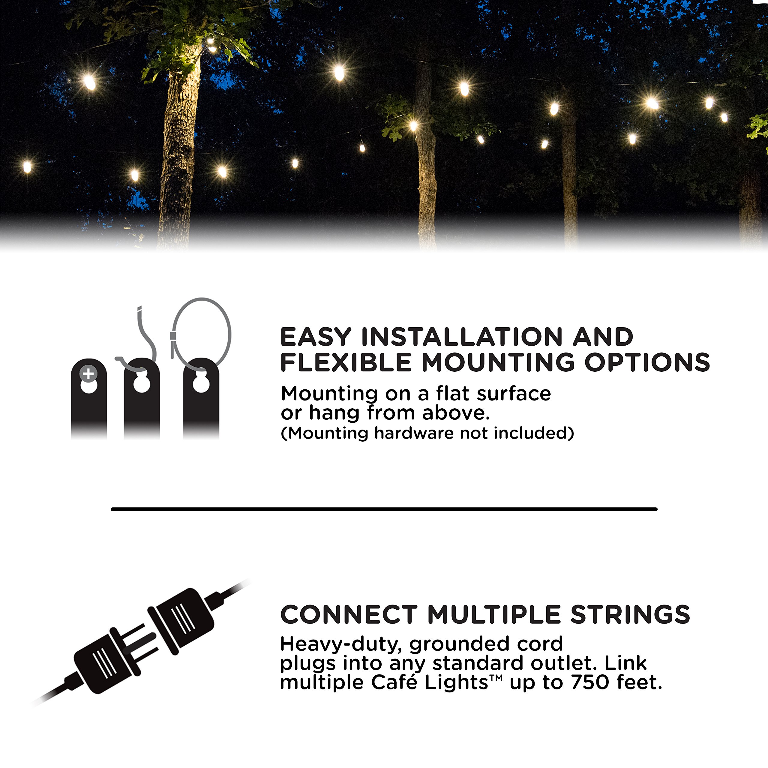 Enbrighten 24ft Outdoor String Lights with 12 Shatterproof Acrylic Bulbs - Classic Warm White LED Lights, Black Weatherproof Cord for Patio, Garden, Backyard & Wedding Decor