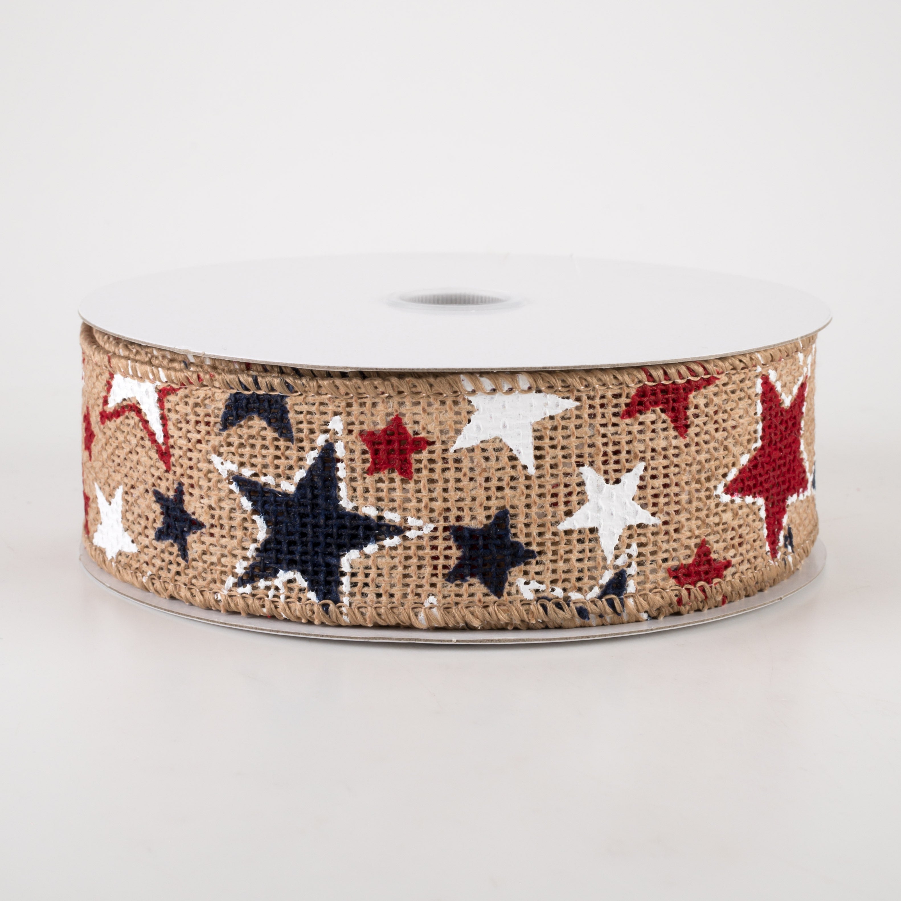 1.5 Inch Burlap Patriotic Stars Ribbon - Natural Jute Fabric Decorative Trim (10 Yards) for DIY Crafts, Wreaths, Gift Wrapping & Home Decor