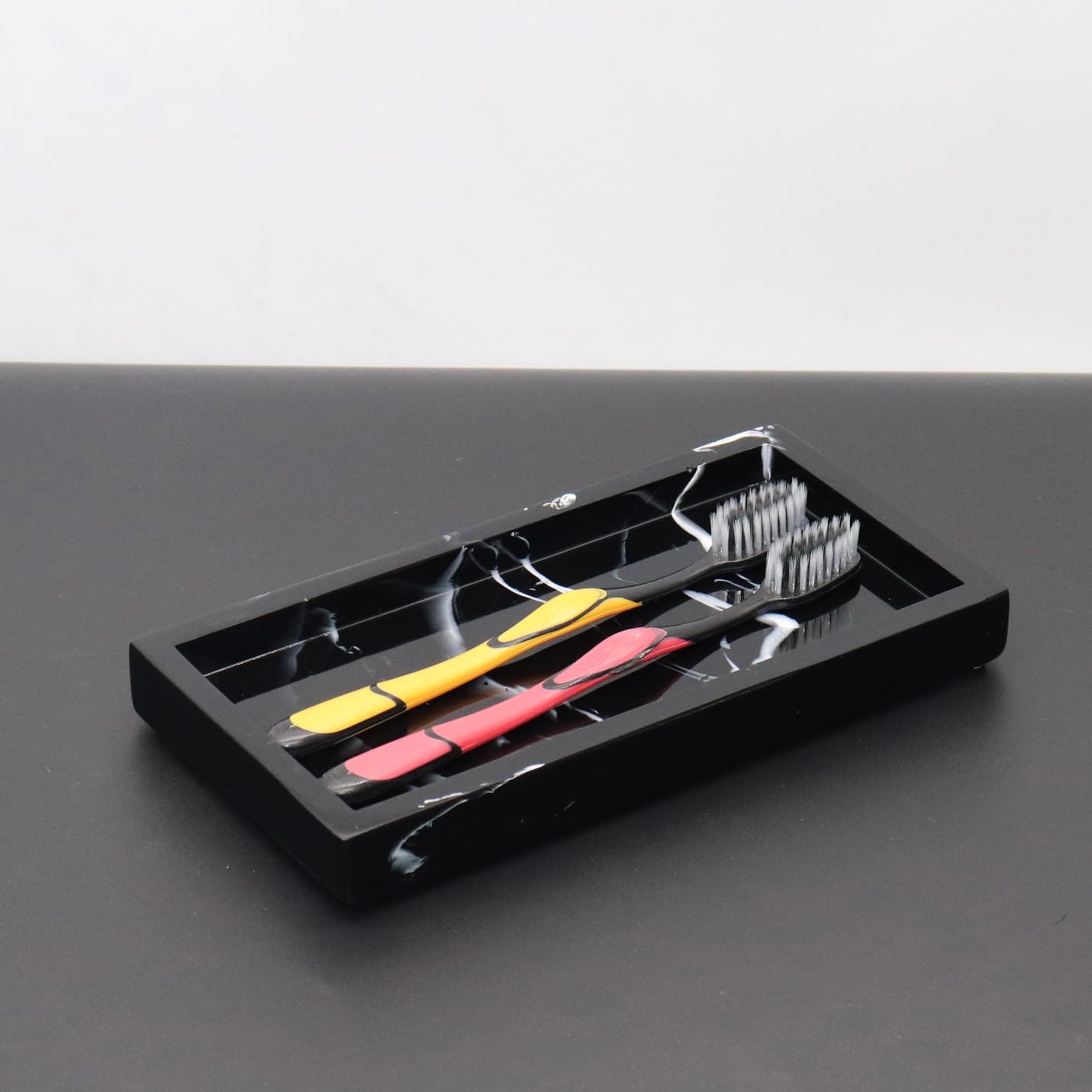Black Marble Bathroom Vanity Tray - Elegant Resin Countertop Organizer for Toilet Tank | Perfect for Makeup, Jewelry & Bath Essentials Storage in Modern Bathrooms