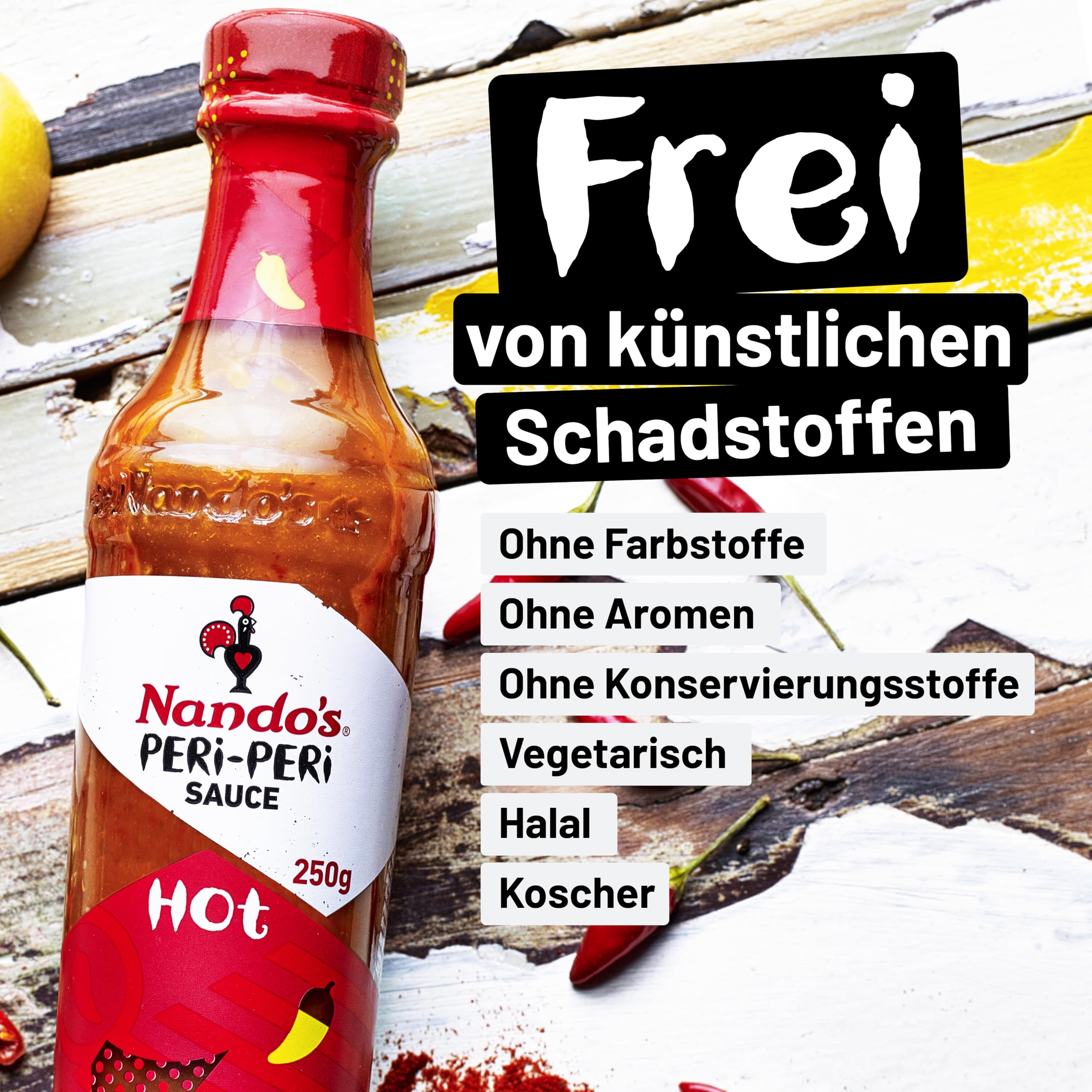 Nando's Hot Peri-Peri Sauce 250ml - Spicy African Chili Sauce for Grilling, Marinades & Cooking - Perfect for Chicken, Seafood & BBQ Dishes