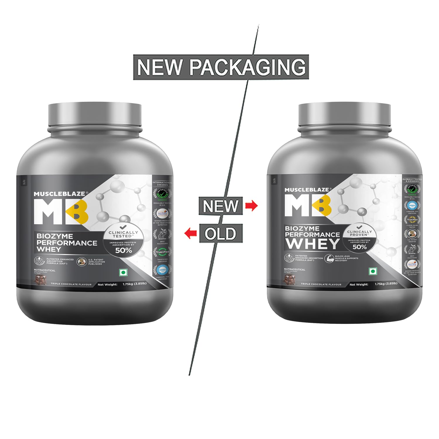 MuscleBlaze Biozyme Performance Whey Protein Powder - Triple Chocolate Flavor, 3.85lbs (1.75kg) | Clinically Proven 50% Faster Protein Absorption | Post-Workout Recovery & Muscle Building Supplement for Athletes & Fitness Enthusiasts