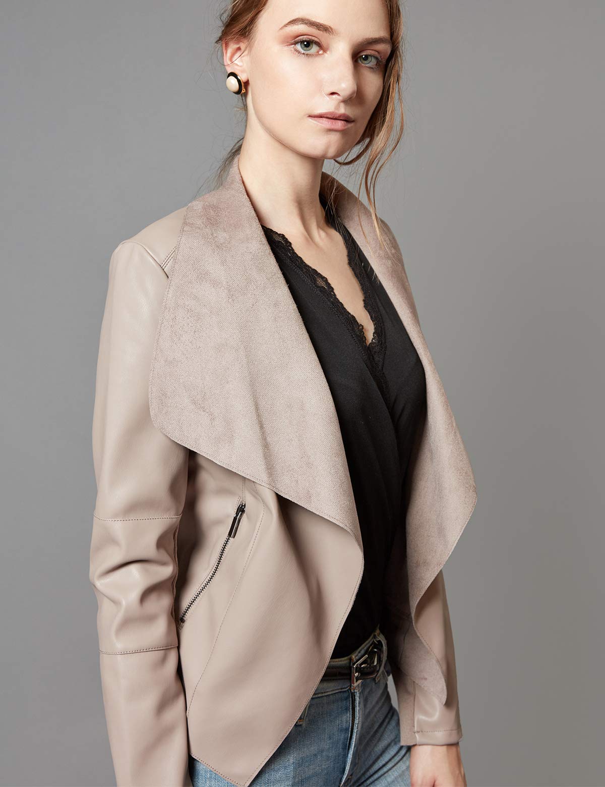 Women's Faux Leather Jacket Slim Fit Open Front Blazer - Stylish Lapel Design for Office, Party & Casual Outfits | Perfect for Workwear, Night Out & Everyday Fashion