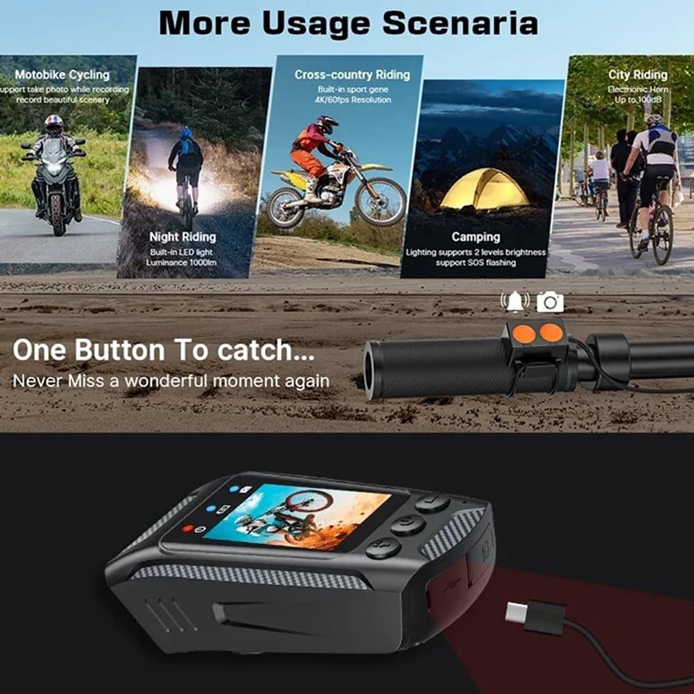 Osmond 3-in-1 4K Sports Camera - Waterproof Helmet Cam, Bike Dash Cam & Motorcycle Camera with LED Light & Bluetooth Speaker | Perfect for Cycling, Motorcycling, Skiing & Outdoor Adventures