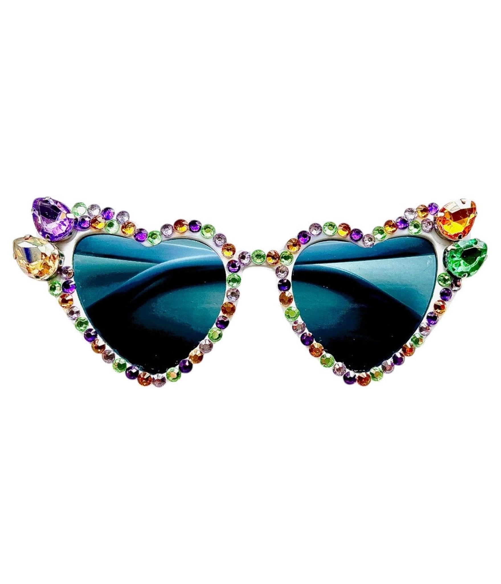 Pastel Gemstone Heart-Shaped Sunglasses for Women - Mardi Gras Festival, Valentine's Day & Summer Beach Accessories