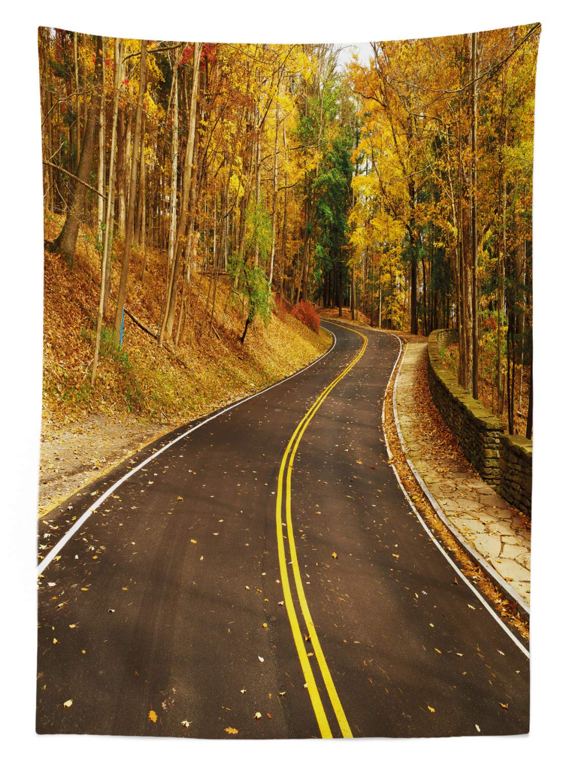 Ambesonne Autumn Forest Tablecloth - Waterproof Washable Picnic Table Cover with Scenic Fall Foliage Design, 58x120 Inches, Perfect for Outdoor Dining, Thanksgiving Decor, and Seasonal Parties