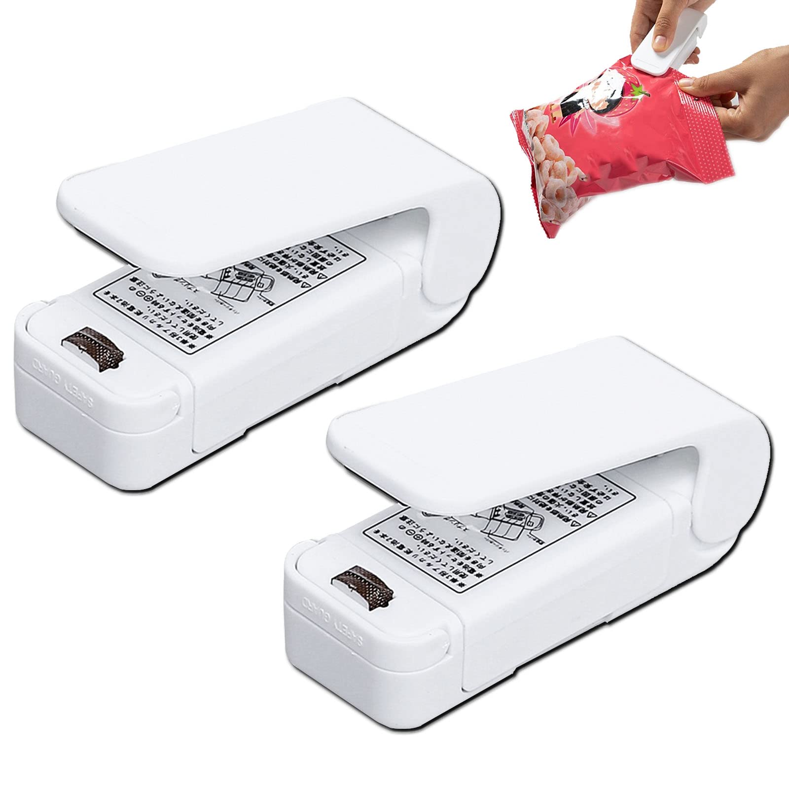 Mini Chip Bag Sealer - Portable Handheld Heat Resealer Machine for Plastic Bags | Keep Food & Snacks Fresh | White (2 Pack) | Ideal for Kitchen, Camping & Travel Use