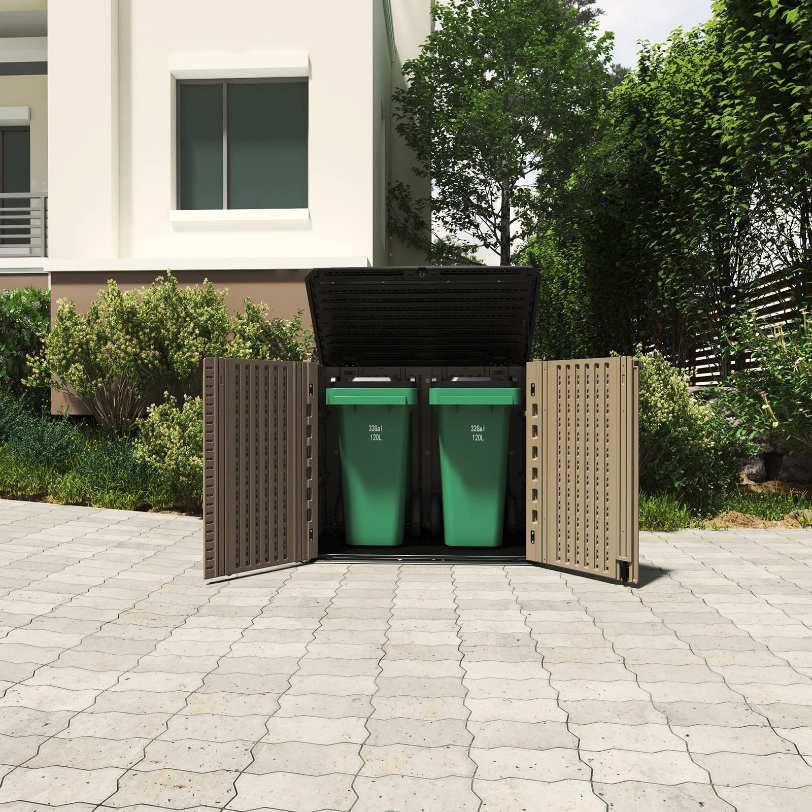 HOMSPARK 26 cu.ft Large Weatherproof Outdoor Storage Shed - Heavy Duty Horizontal Storage Cabinet for Lawn Mowers, Patio Furniture, Garden Tools & Backyard Accessories - Perfect for Backyards, Patios & Garages