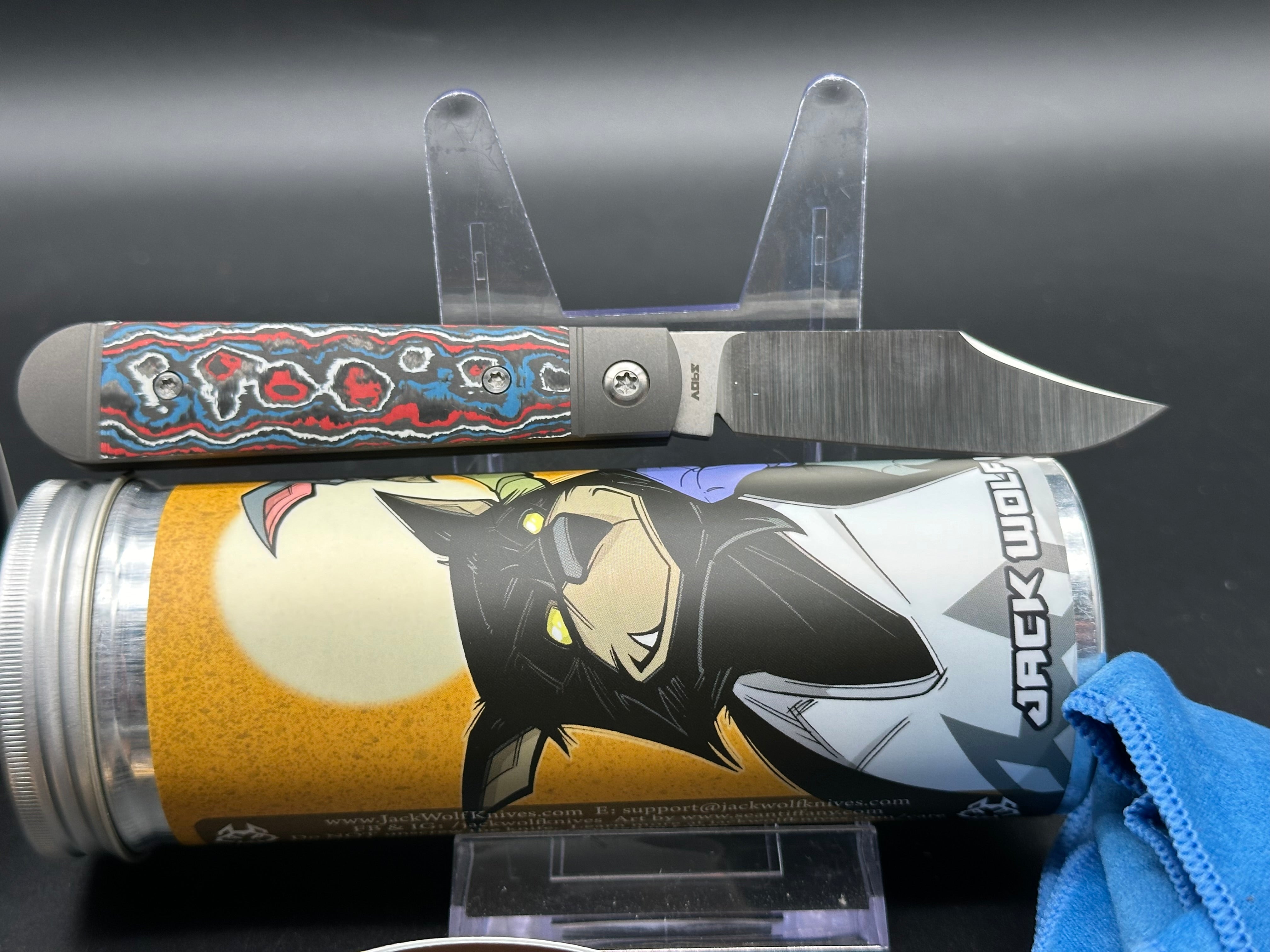 Jack Wolf Knives Little Bro Jack Fat Carbon Nebula Folding Pocket Knife - EDC, Outdoor, Camping & Survival Gear