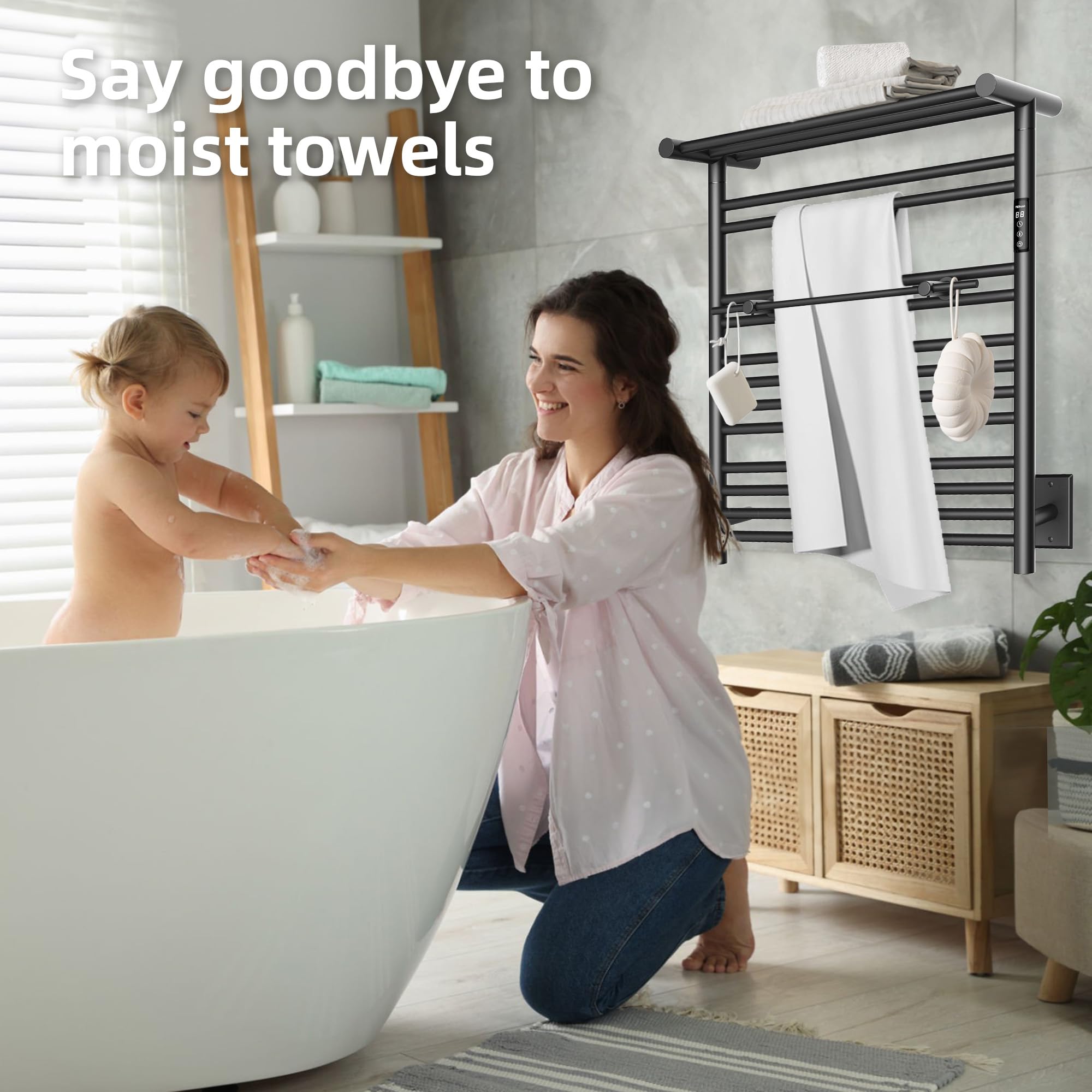 Premium Heated Towel Rack with Top Shelf - 27.56