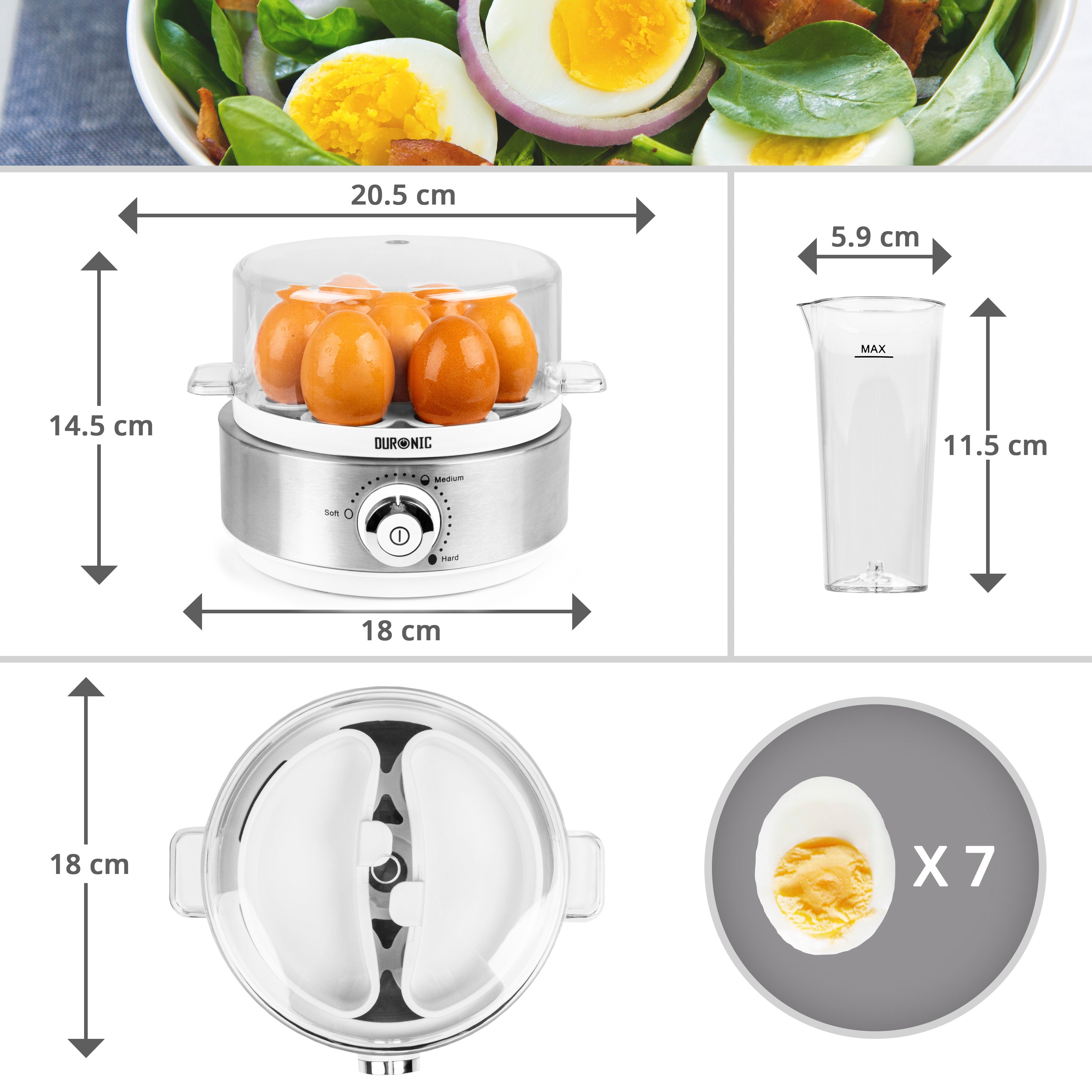 Duronic EB40 Electric Egg Boiler - Automatic Egg Steamer & Poacher Machine for Perfect Soft, Medium & Hard Boiled Eggs (7 Eggs Capacity) | Ideal for Breakfast, Meal Prep & Healthy Cooking