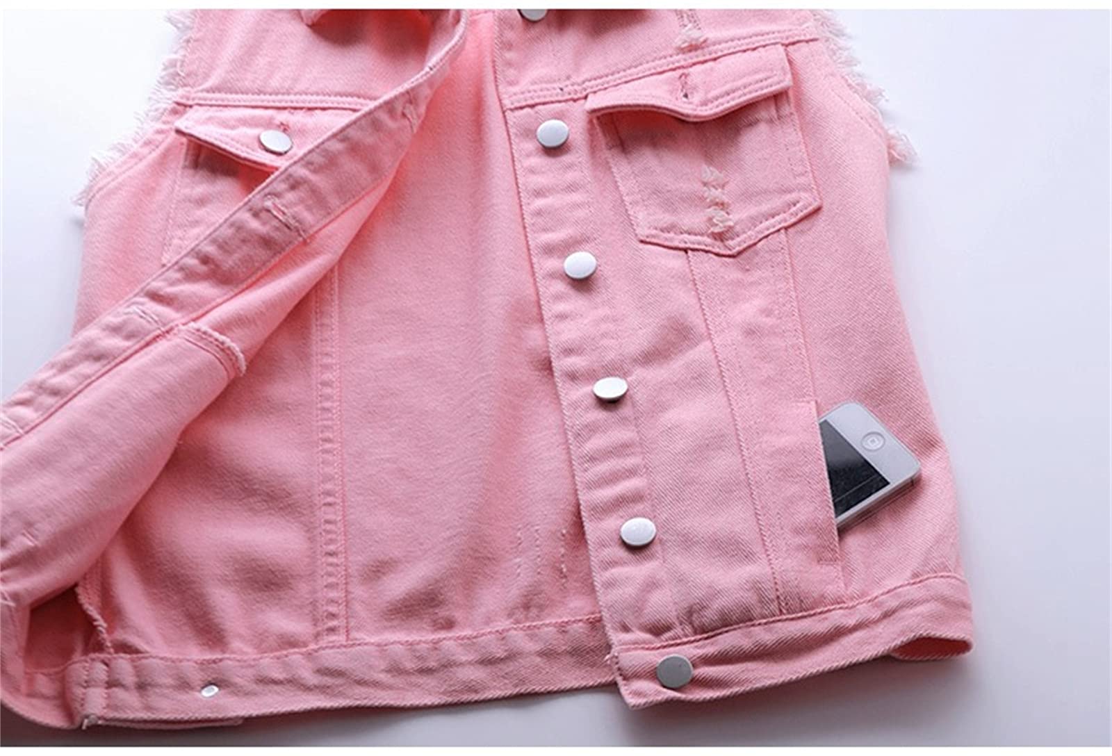 Women's Denim Vest Jacket - Sleeveless Washed Ripped Crop Jacket in Candy Colors | Casual Outfits, Streetwear, Spring & Summer Fashion