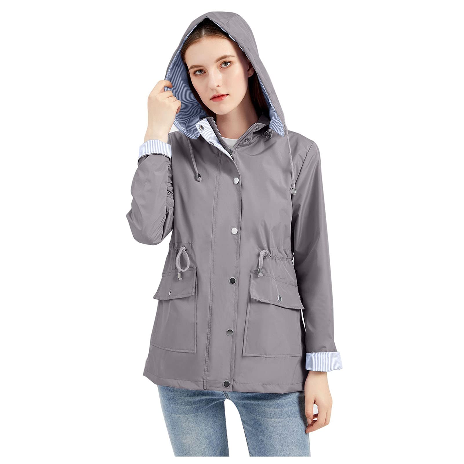 Women's Waterproof Hooded Rain Jacket - Long Sleeve Zipper Up Overcoat with Drawstring for Fall & Winter | Active Sports, Outdoor Hiking, Commuting & Casual Wear