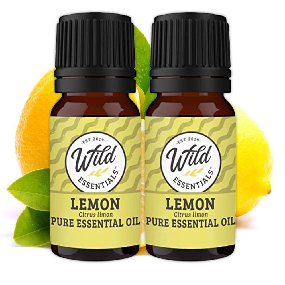 Wild Essentials 100% Pure Lemon Essential Oil 2-Pack (10ml Each) - Therapeutic Grade, Energizing & Uplifting Aromatherapy Oil for Diffusers, Massage & DIY Cleaning Products
