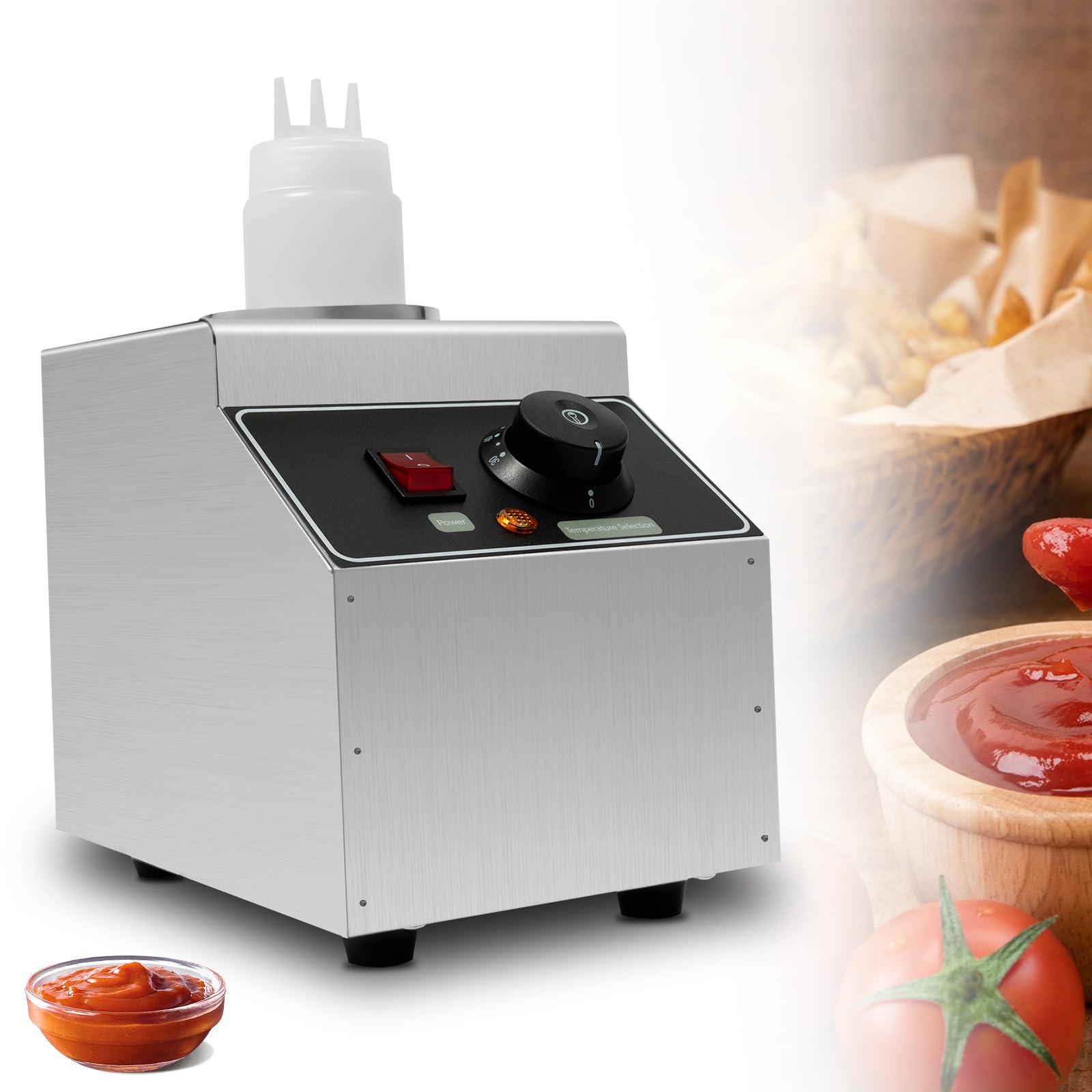 Commercial Electric Sauce Warmer Dispenser 240W - Stainless Steel Countertop Sauce Dispenser with Bottle - Adjustable Temperature 30-85℃ for Chili, Hot Fudge, Cheese, Caramel & Jam - Perfect for Restaurants, Cafes & Catering Events (1 Bottle)