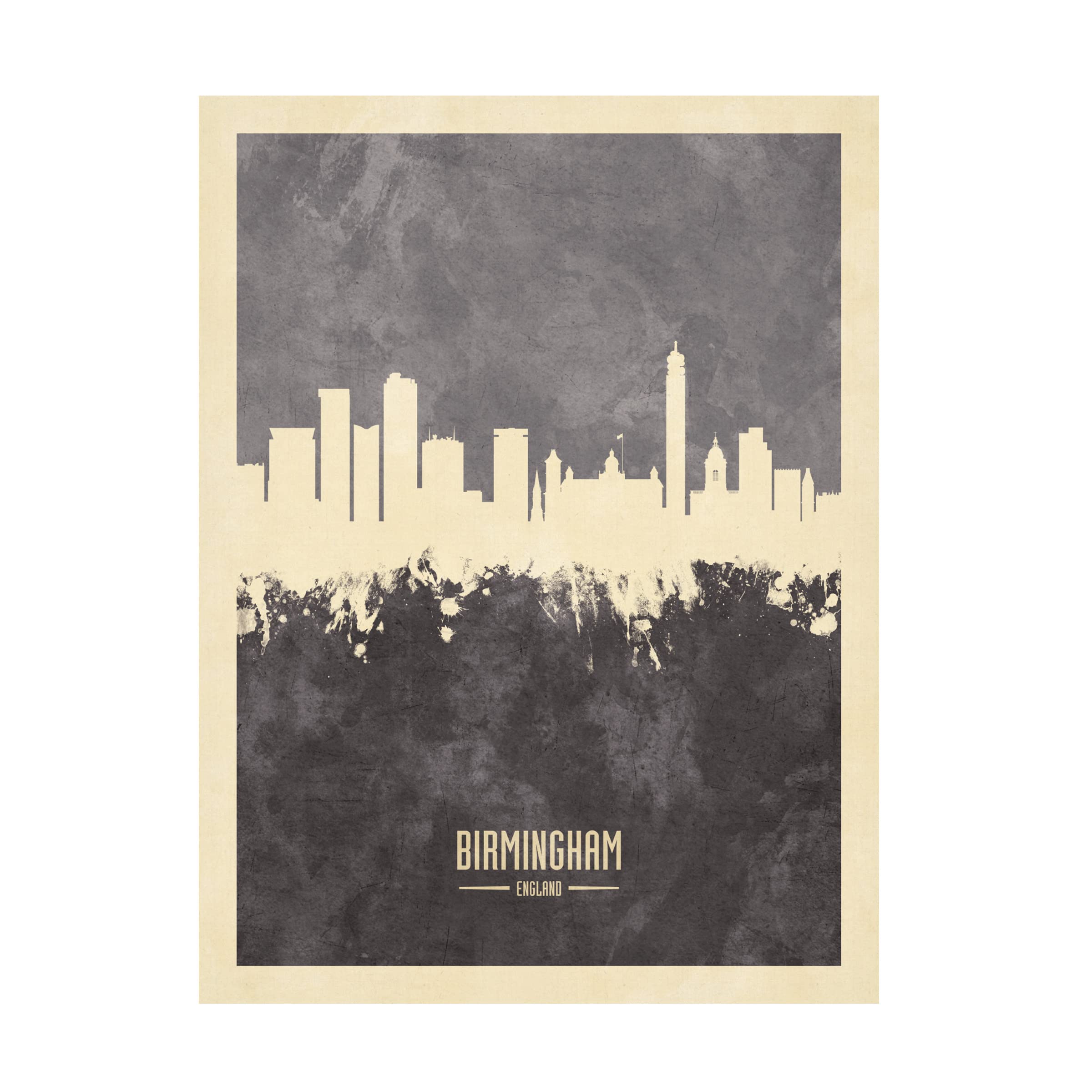 Michael Tompsett Birmingham England Skyline Gray Canvas Art Print - Modern Cityscape Wall Decor for Living Room, Office & Bedroom