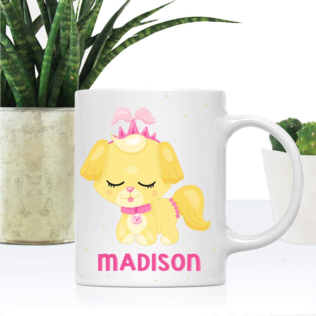Personalized 11oz Kids Hot Chocolate Mug - Blonde Princess Dog Design - Custom Name Birthday Christmas Gift for Girls - Perfect for Milk, Coffee & Tea - Ideal for Home, School & Party Use