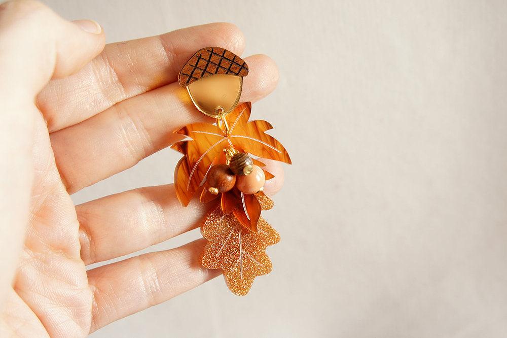 Laliblue Women's Autumn Leaf Earrings - Gold & Silver Dangle Earrings for Fall Fashion, Boho Style Jewelry - Perfect for Thanksgiving, Halloween, and Holiday Parties
