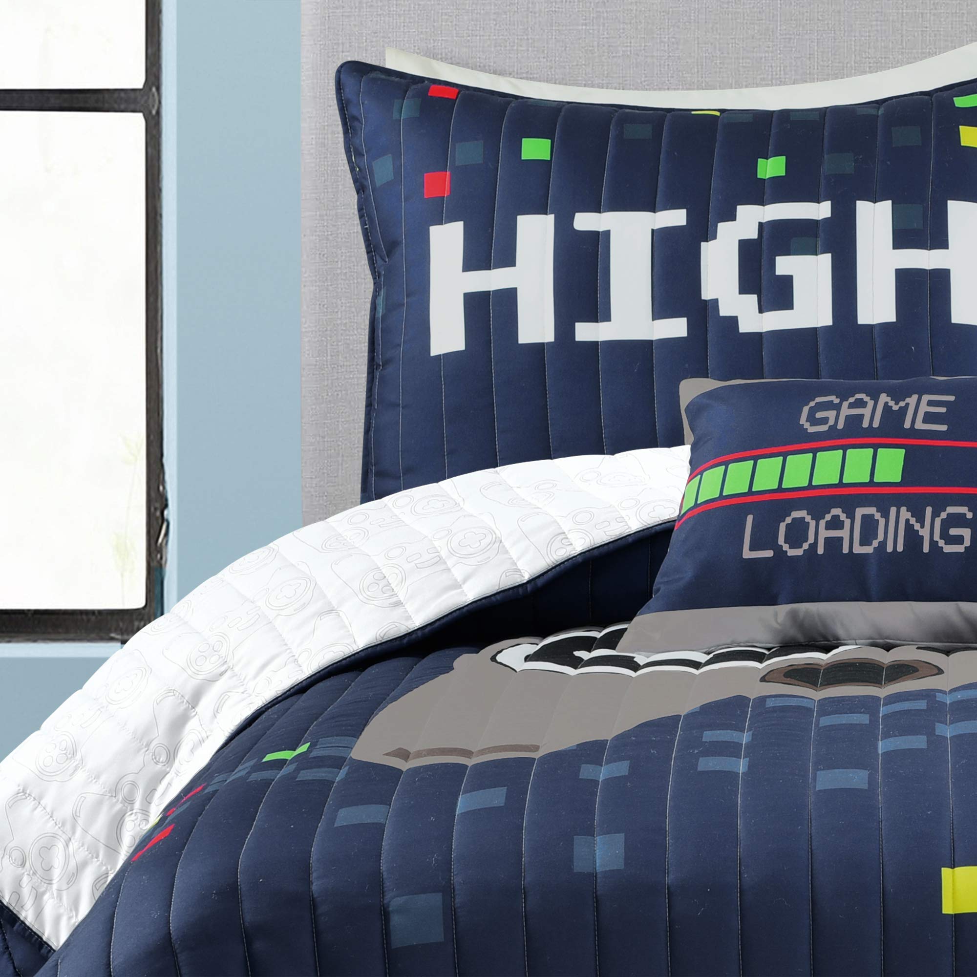 Lush Decor Video Games 5-Piece Quilt Set, Full/Queen Size, Navy Blue - Perfect for Gamer Bedrooms & Cozy Living Spaces