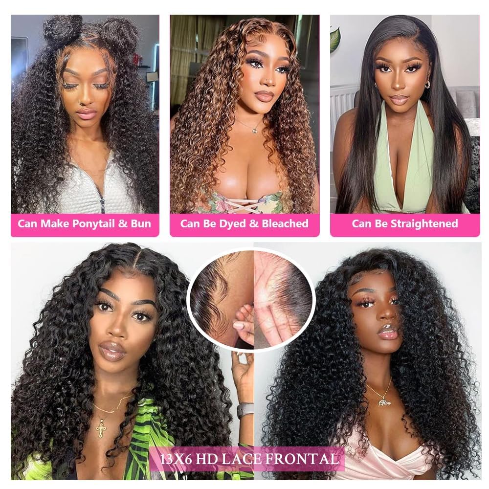 Oveflec 28 Inch 13x6 Lace Front Wigs Human Hair - 200% Density Deep Wave Virgin Hair Wig for Women, Pre-Plucked Natural Color, Breathable & Comfortable for Daily Wear, Parties & Special Occasions