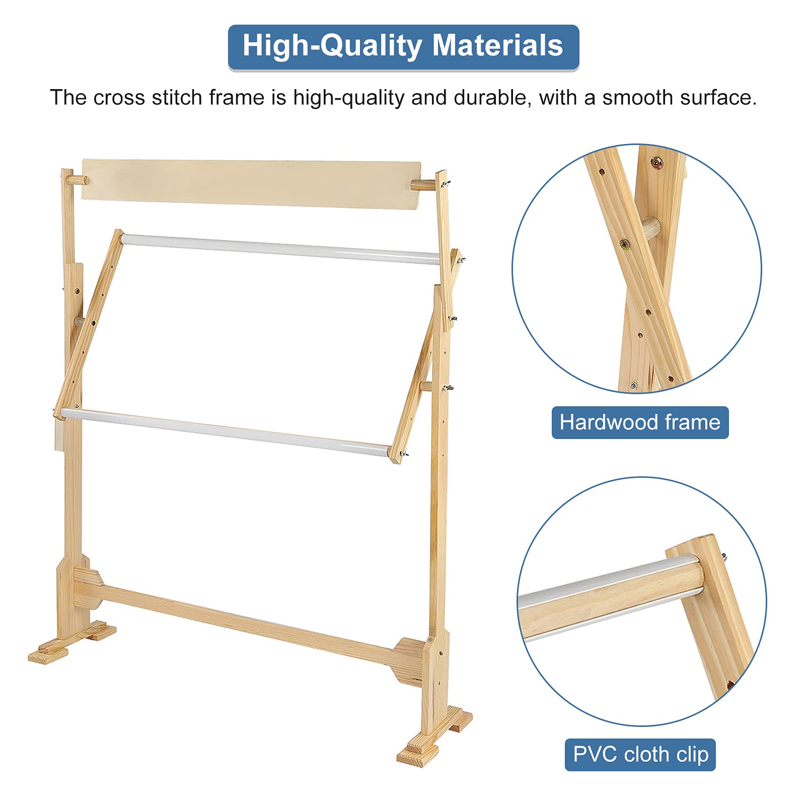 Adjustable Wooden Embroidery Stand - 360° Rotating Cross Stitch Floor Stand with Scroll Frame | Needlework Holder for Lap Table Craft & Sewing Projects | Perfect for Home Decor, DIY Gifts & Professional Embroidery Work