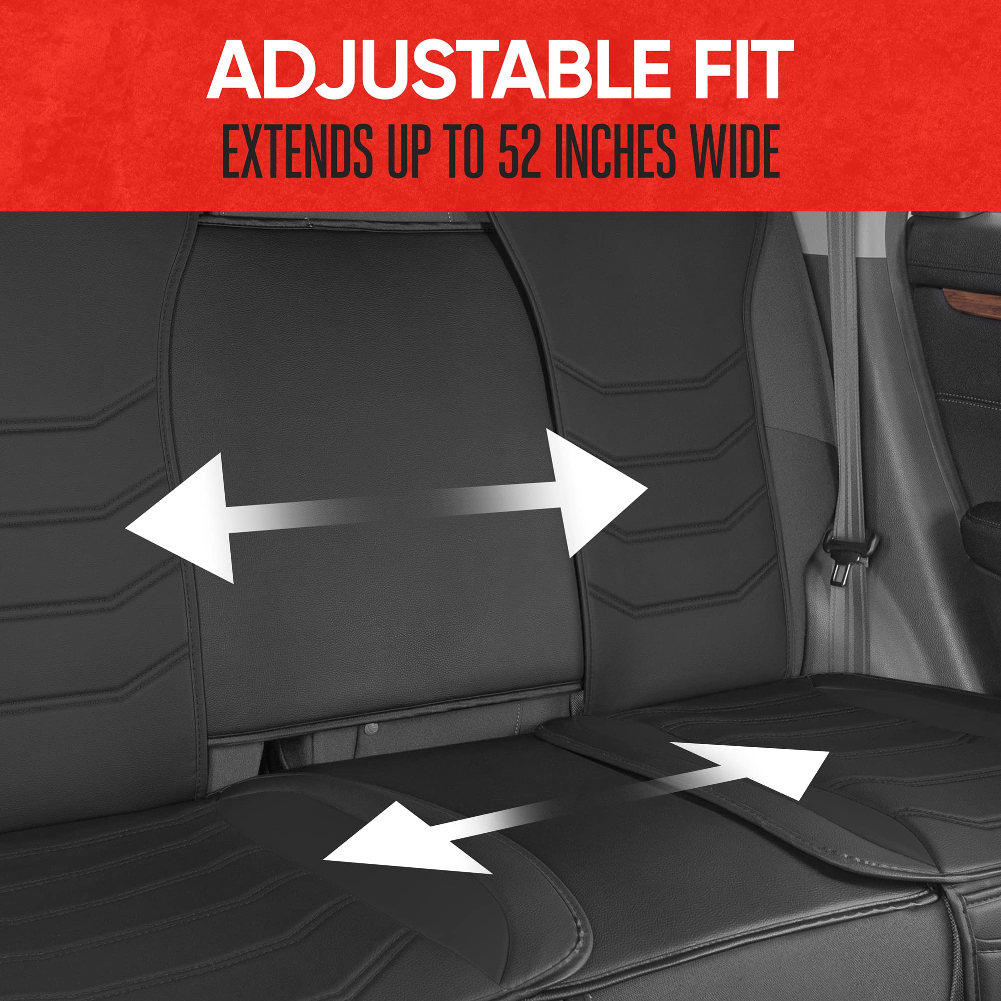 Motor Trend LuxeFit Black Faux Leather Rear Bench Seat Cover - Premium Padded Car Seat Protector with Storage Pockets & Adjustable Fit | Universal Protection for SUVs, Trucks & Family Vehicles