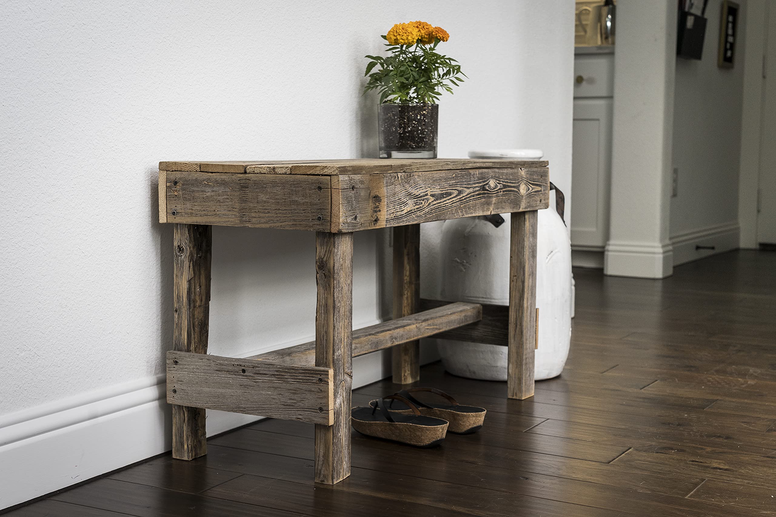 HEIRLOOM Reclaimed Wood Rustic Farmhouse Accent Bench - Natural Finish Handcrafted Entryway, Bedroom, or Living Room Seating Furniture for Home Decor