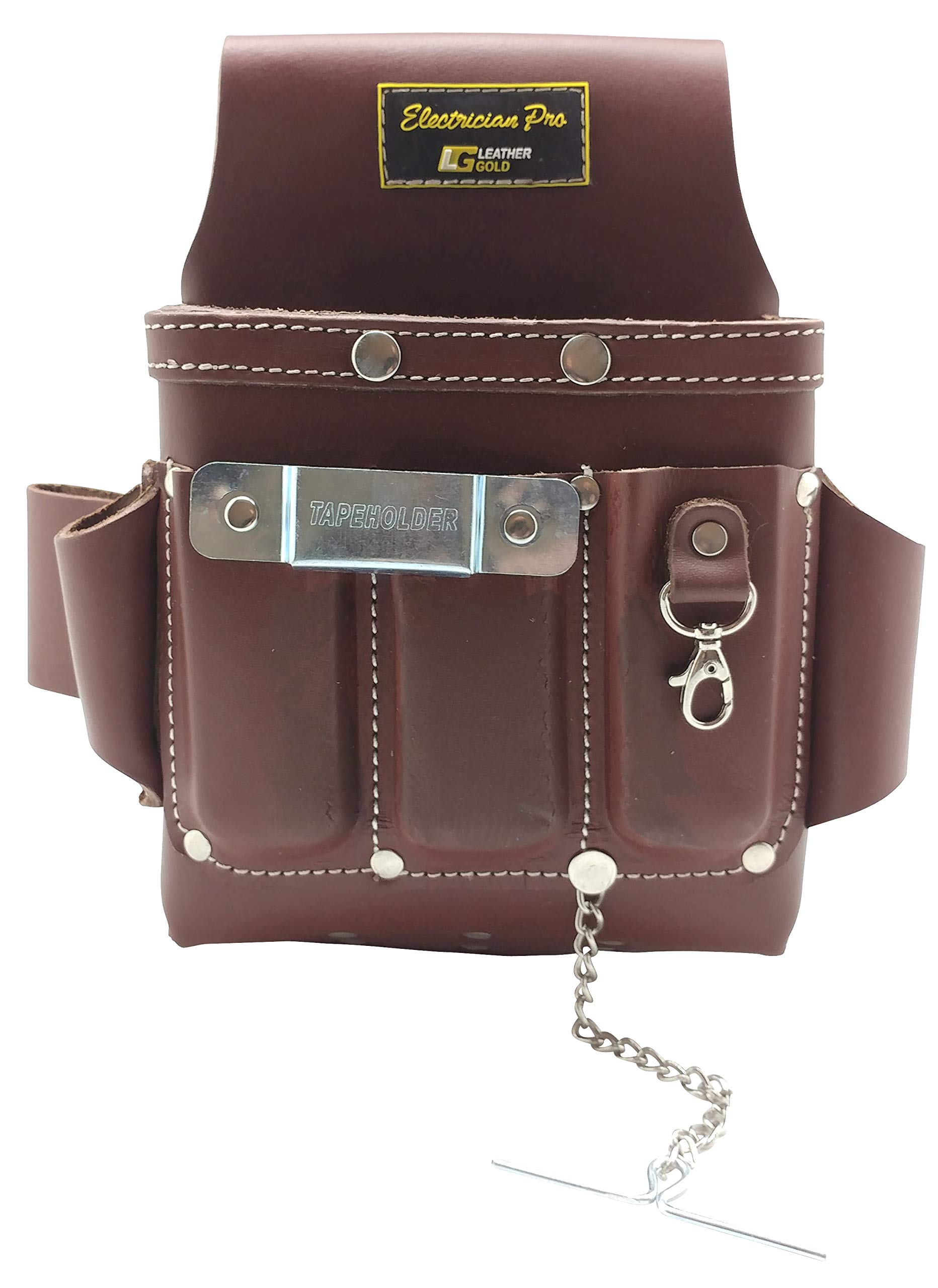 Professional Leather Electrician Tool Pouch - Heavy Duty Brown Tool Belt 3400 for Electricians, Contractors & DIY | Ideal for Construction, Wiring & Home Repair Work
