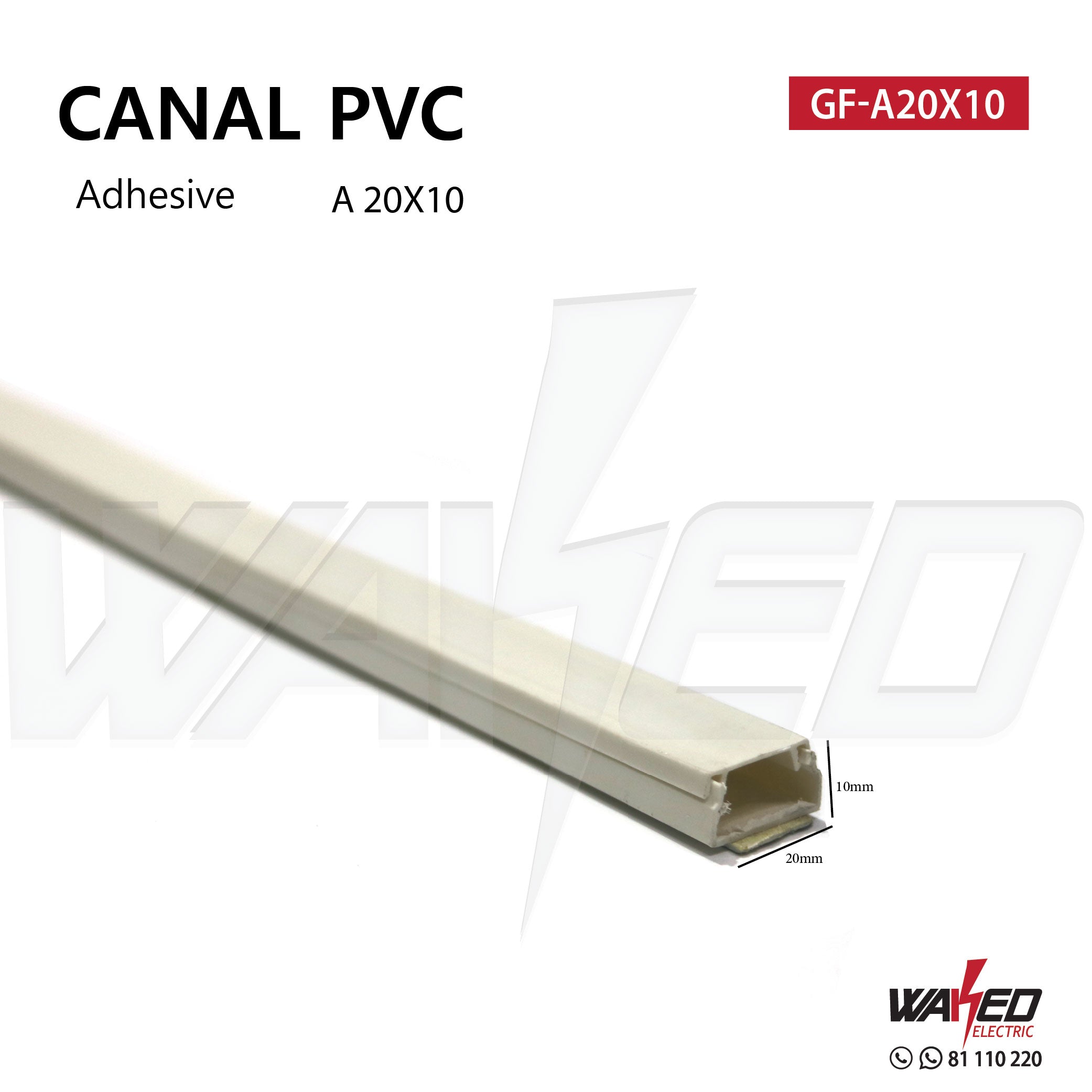 20X10 PVC Canal with Adhesive - 1 Meter Length for Cable Management, Home & Office Wiring Organization