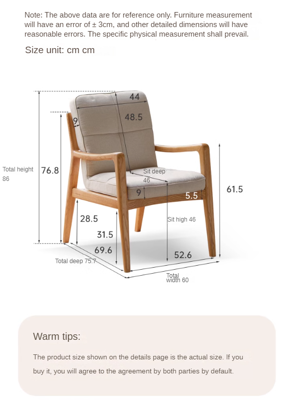 Modern Oak Solid Wood Cross-Legged Chair with Backrest - Perfect for Living Room, Dining Room, and Home Office Seating