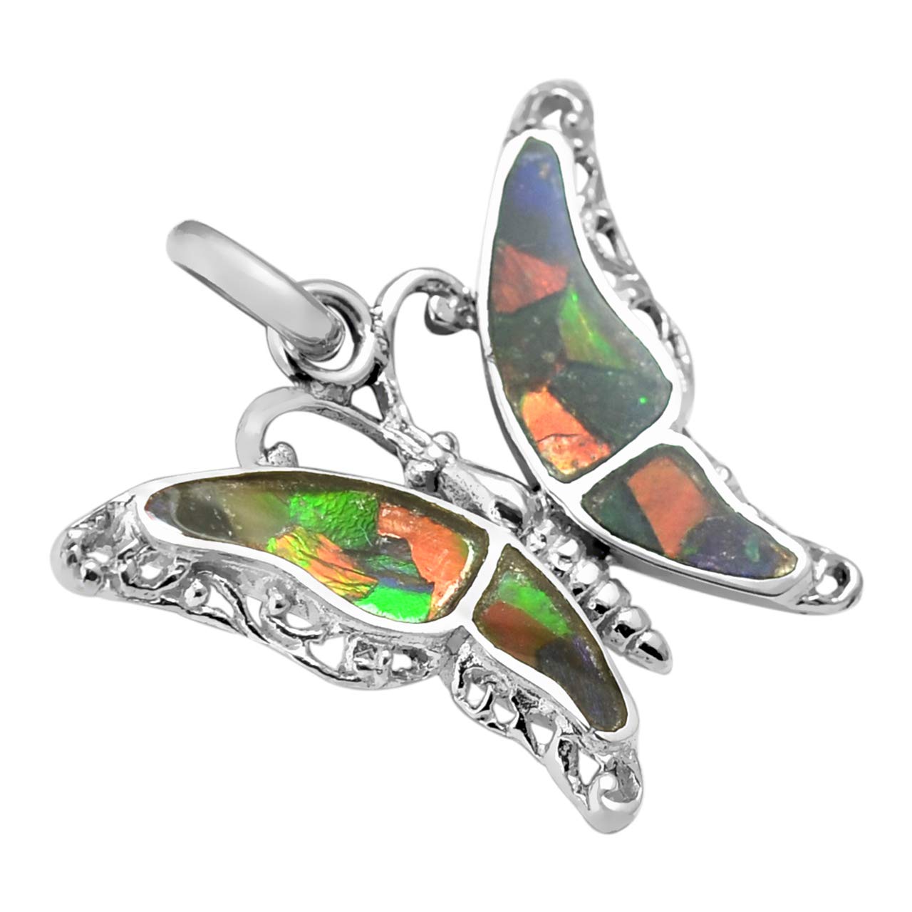 Starborn Ammolite & Sterling Silver Butterfly Pendant Necklace with Bail - Elegant Jewelry Gift for Women, Birthday, Anniversary & Special Occasions