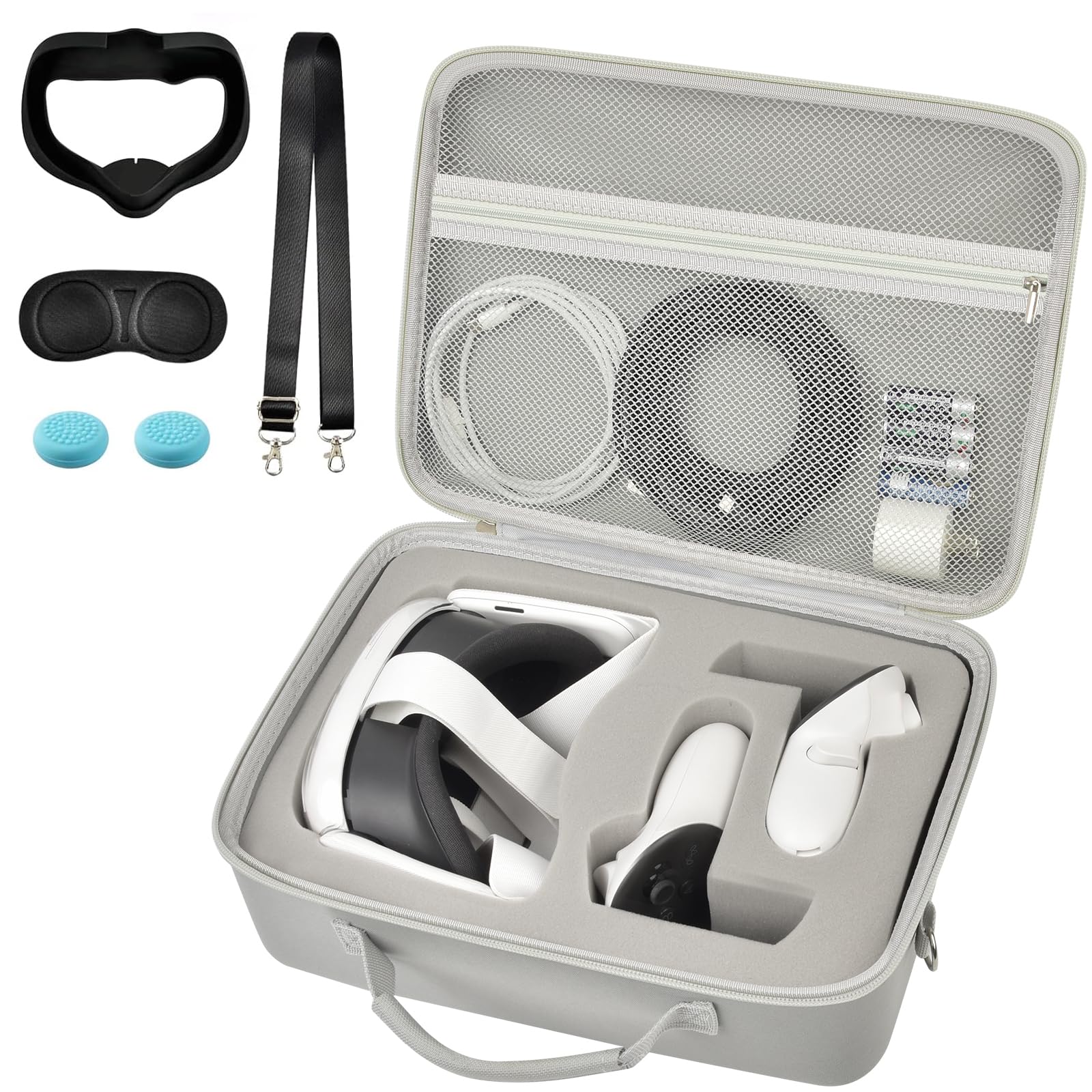 Durable Hard Carrying Case for Meta Quest 3/Quest 3S/Oculus Quest 2 VR Headset & Controllers - Protective Travel Storage Bag with Silicone Face Cover, Lens Protector & Accessories (Grey) | Perfect for VR Gaming, Travel & Safe Storage