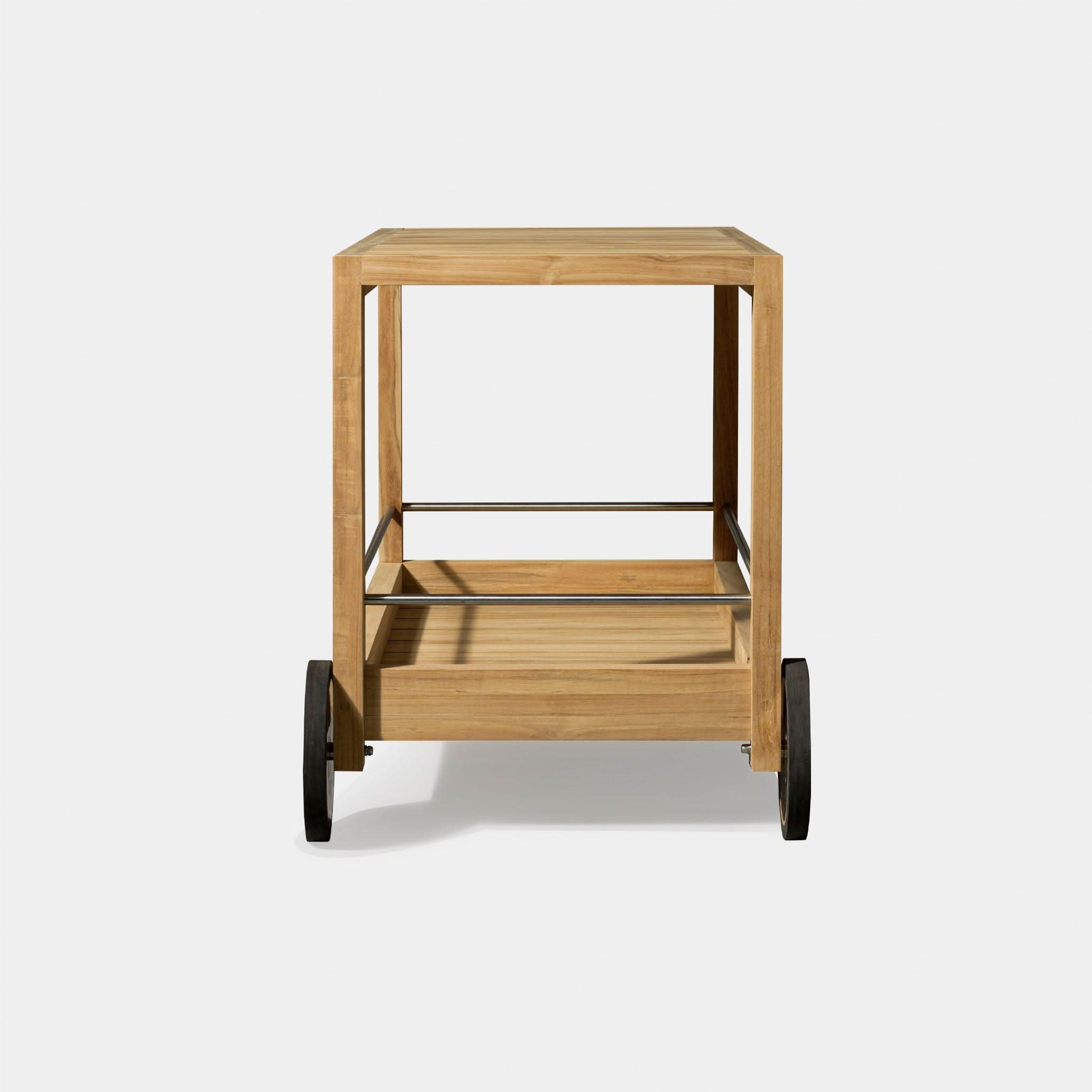 Premium Teak Slatted Bar Cart with Wheels - Modern Rolling Drink Trolley for Home, Office, or Outdoor Entertaining - Perfect for Cocktails, Wine, and Beverage Serving
