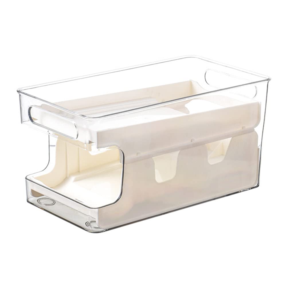 HEMOTON Double-Layer Automatic Rolling Beverage & Soda Can Organizer - Refrigerator Storage Bins for Canned Food, Pantry Shelves & Freezer (White) | Space-Saving Kitchen Organization for Drinks & Snacks
