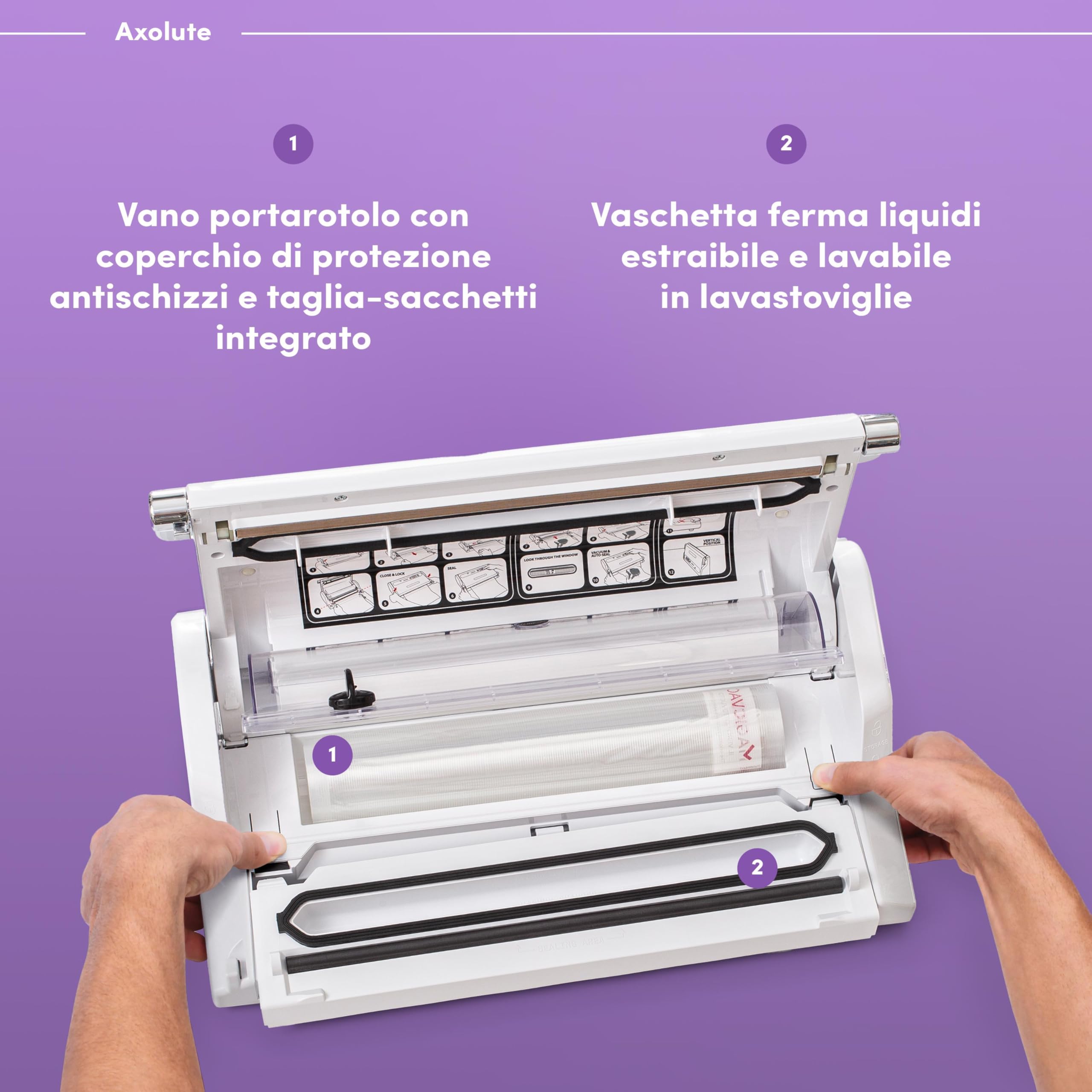 Professional Food Vacuum Sealer Machine - Axolute Magic Vac, Multi-Function Vacuum Sealer for Bags & Sous Vide Cooking, Powerful Motor & Complete Kit, Patented, Made in Italy (White) - Perfect for Home Kitchens, Meal Prep & Food Preservation