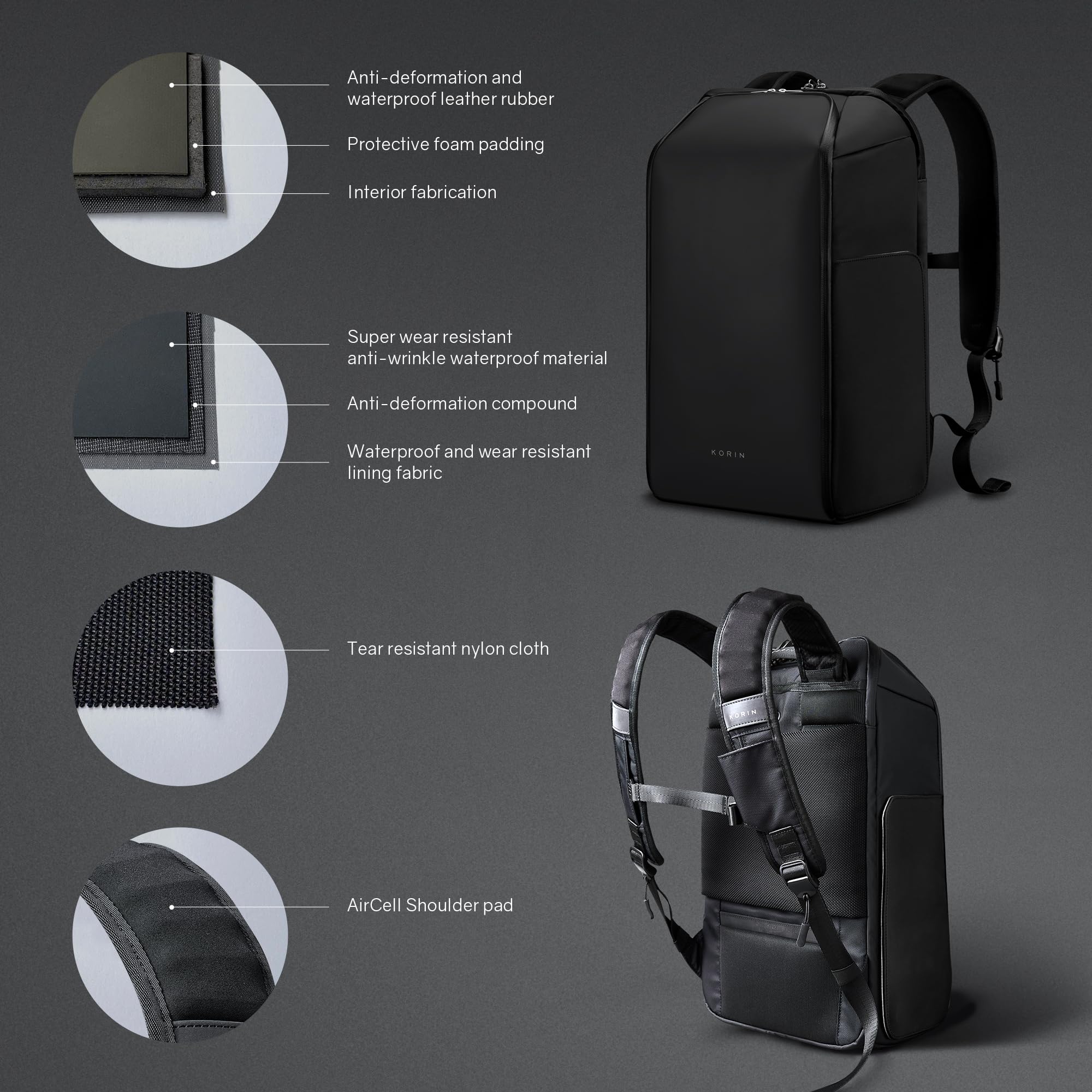 KORIN ClickPackPro Anti-Theft Laptop Backpack - Waterproof Travel Backpack with USB Charging Port & TSA Lock for Business, Commuting & College - Black
