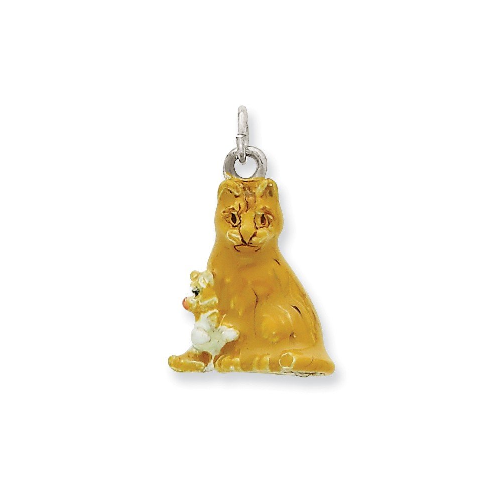 Sterling Silver Enamel Mom & Kitten Cat Charm Pendant Necklace - Perfect Gift for Cat Lovers, Mother's Day & Special Occasions