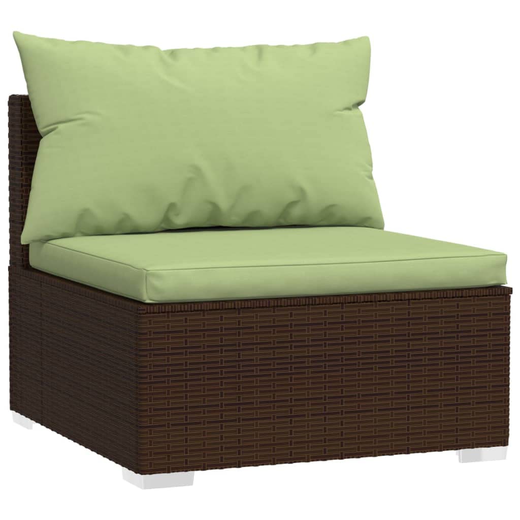 5-Piece Brown/Green Poly Rattan Patio Lounge Set with Cushions - Outdoor Sectional Sofa for Garden, Deck & Backyard Relaxation