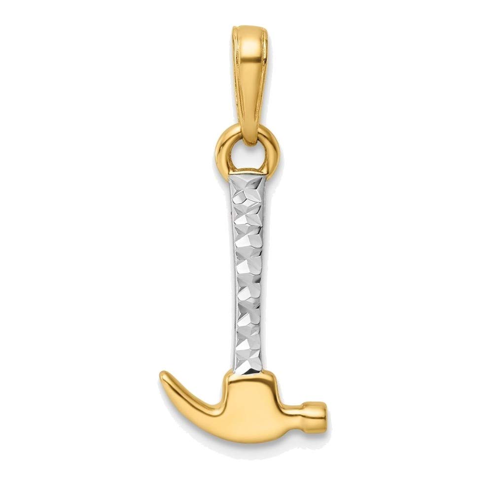 14K Yellow Gold & White Rhodium Plated Shiny Cut Hammer Pendant Necklace - Elegant Jewelry Gift for Women, Perfect for Daily Wear & Special Occasions