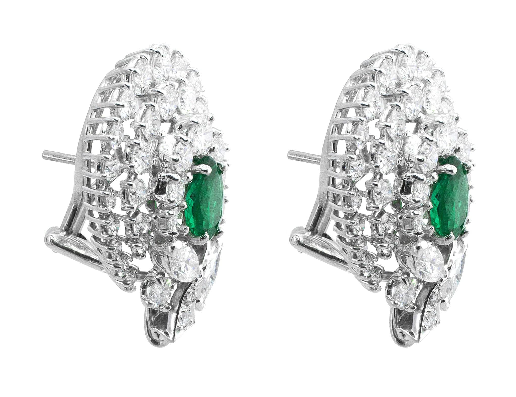 18K White Gold Emerald and Diamond Stud Earrings for Women - Elegant Green Gemstone Jewelry for Weddings, Parties & Special Occasions