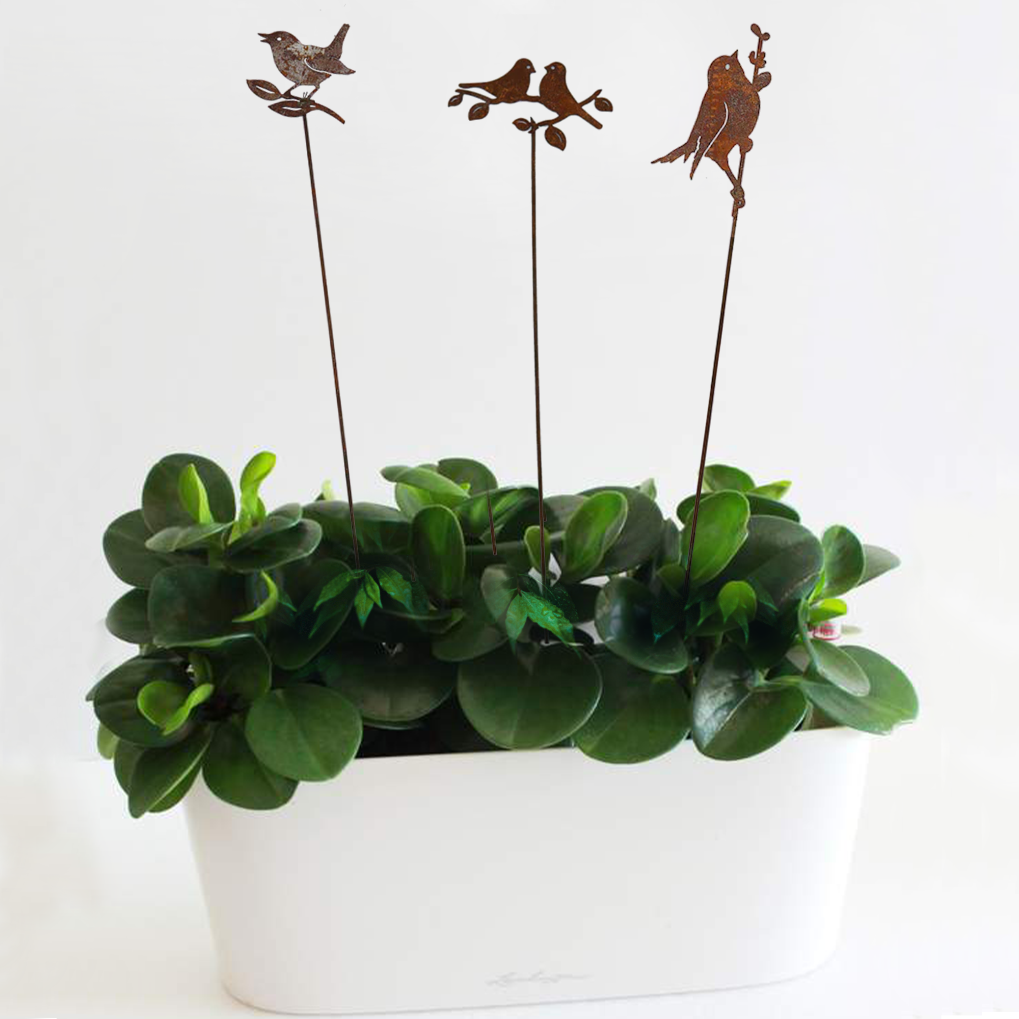 Rustic Garden Stakes with Bird & Leaves Design - W3935 Metal Yard Decor for Outdoor Patio, Lawn & Flower Beds